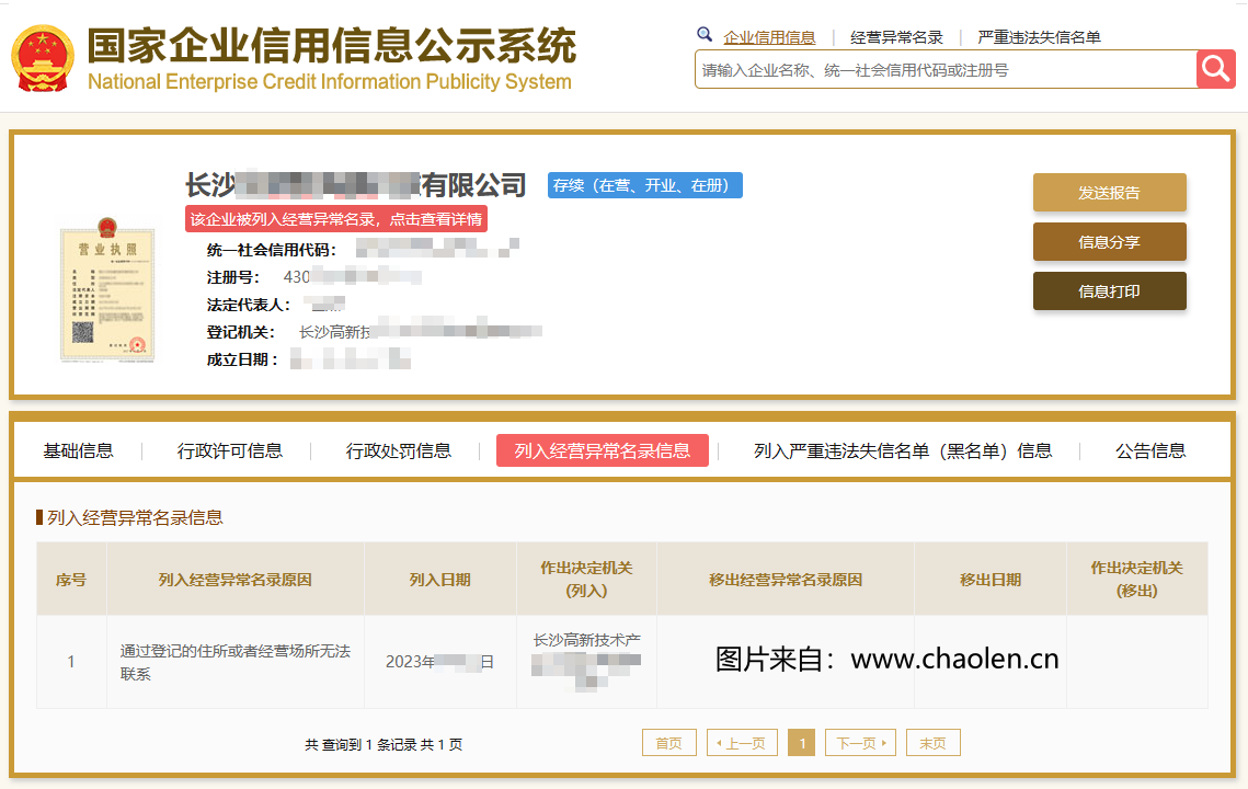 通过登记的住所或者经营场所无法联系